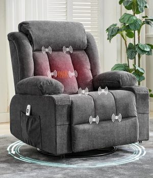 GarveeLife Rocking Recliner Chair for Nursery Glider Recliner with Cup Holder Swivel Rocker with Upholstered Deep Seat Comfy Single Sofa for Living Room Grey