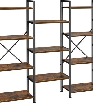SUPERJARE Triple Bookshelf, Bookcase with 11 Open Display Shelves, Wide Book Shelf Book Case for Home & Office, 4 Tier, Brown